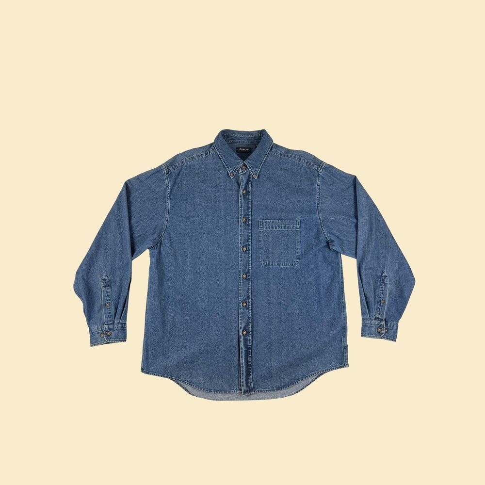 2000s L denim shirt by Arrow, vintage Y2K mens long sleeve button down shirt